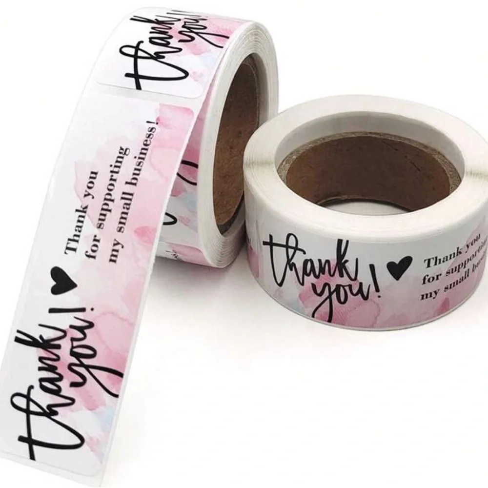 1 Roll 120pcs Thank You Stickers, Rectangular Shape
